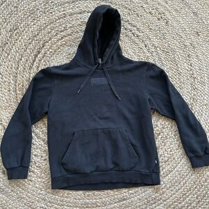 PUMA Black Embroidered-Logo Hoodie Pullover‎ Sweatshirt Size Medium